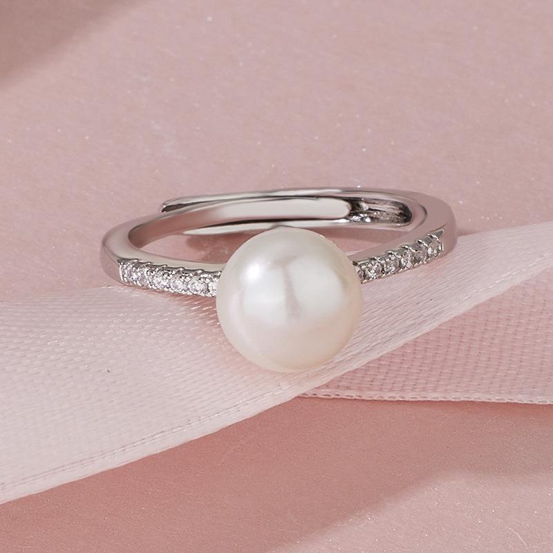 Hengsheng 2025 New Arrivals 9-10mm Freshwater Cultured Pearl Rings for Women Zircon Fashion Adjustable Rings Jewelry Gift