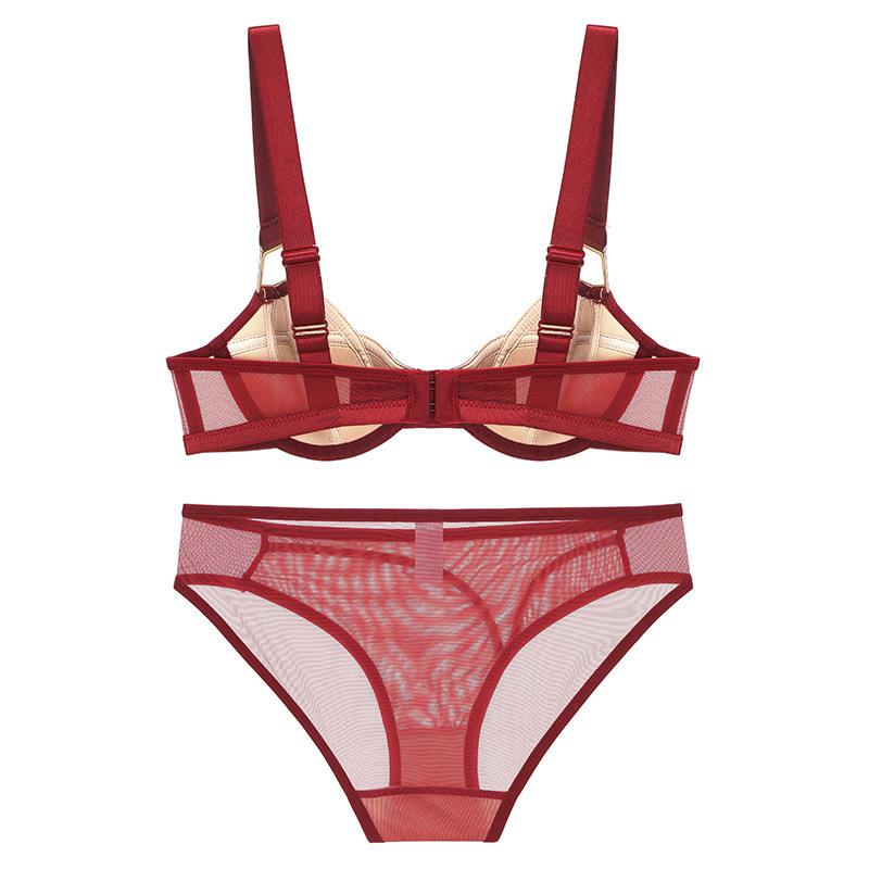 French Underwear Sexy Thin Mesh Wide Shoulder Strap Soft Steel Ring Bra Cover Small Chest Shows Large Gathering Anti-sagging Underwear