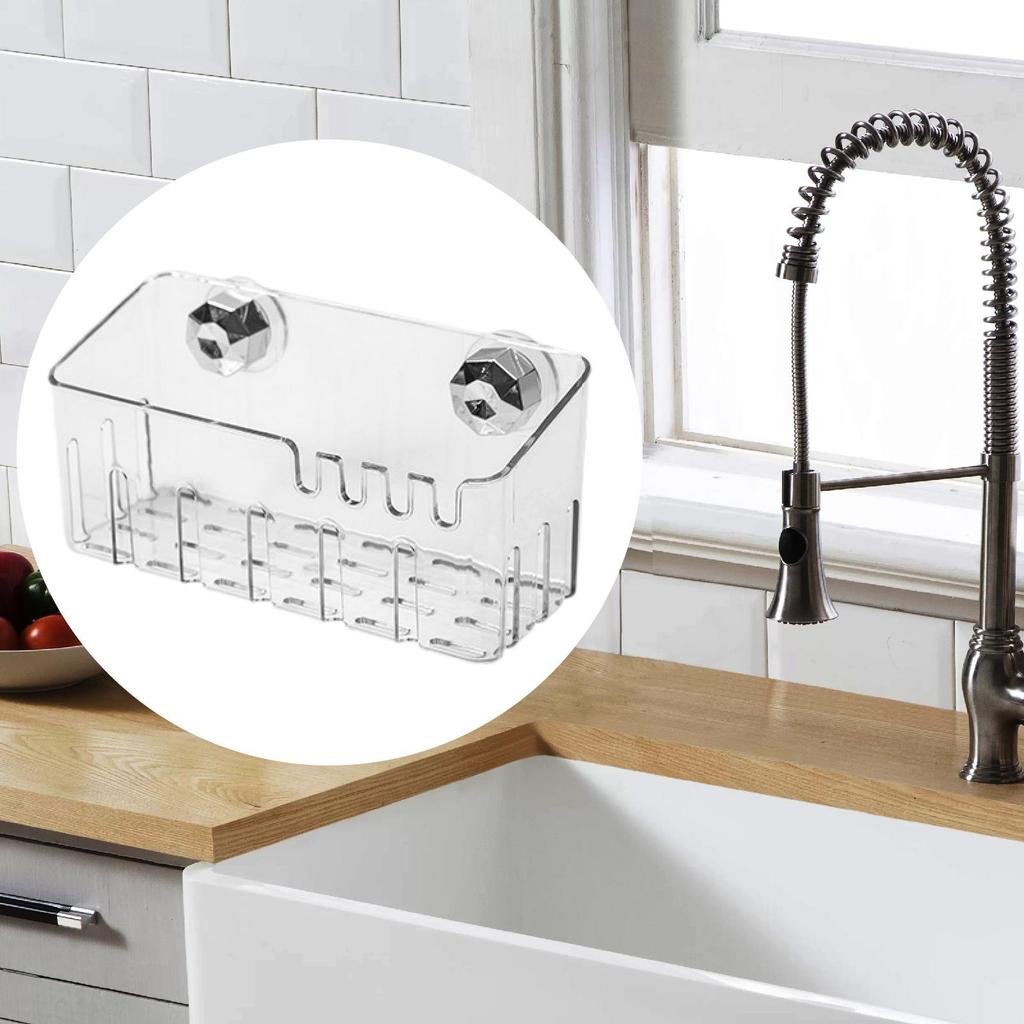 Suction Cup Kitchen Sink Rack Sink Caddy No Punching Multifunctional Easy Install Portable Storage Basket for Apartment Hotel
