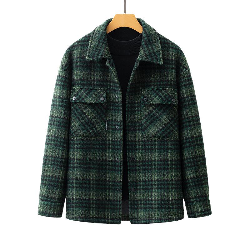 Doppelseitiger Wollwollmantel Herren Kurz Kariert Herbst und Winter Neu Hochwertig Nicht-Kaschmir Verdickte Jacke