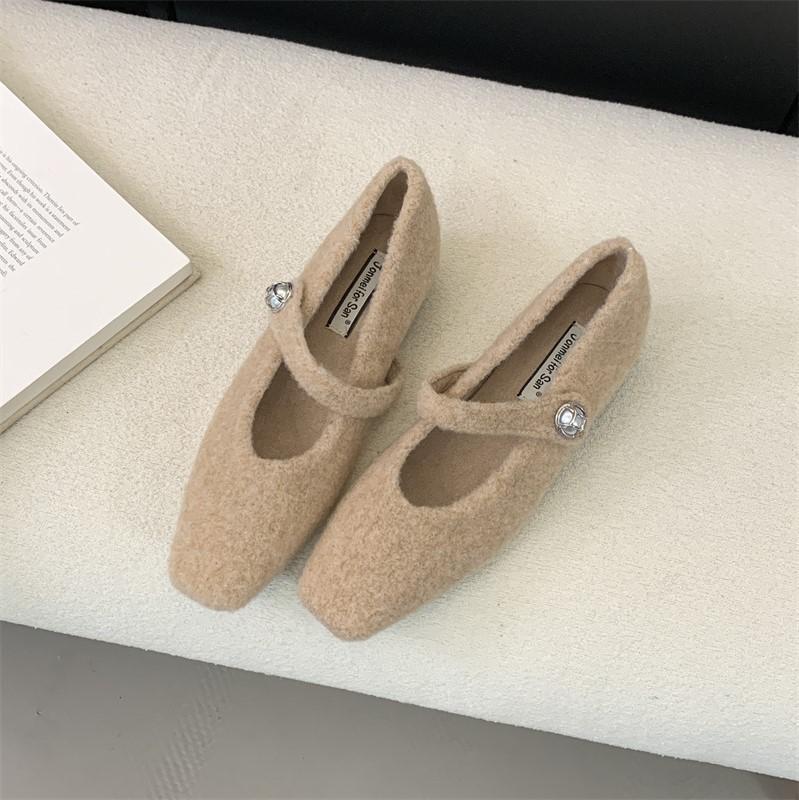 French Velvet Single Shoes Women's 2025 Autumn and Winter New French Fairy Fluffy Shoes Women Wear Flat Mary Jane Cotton Shoes