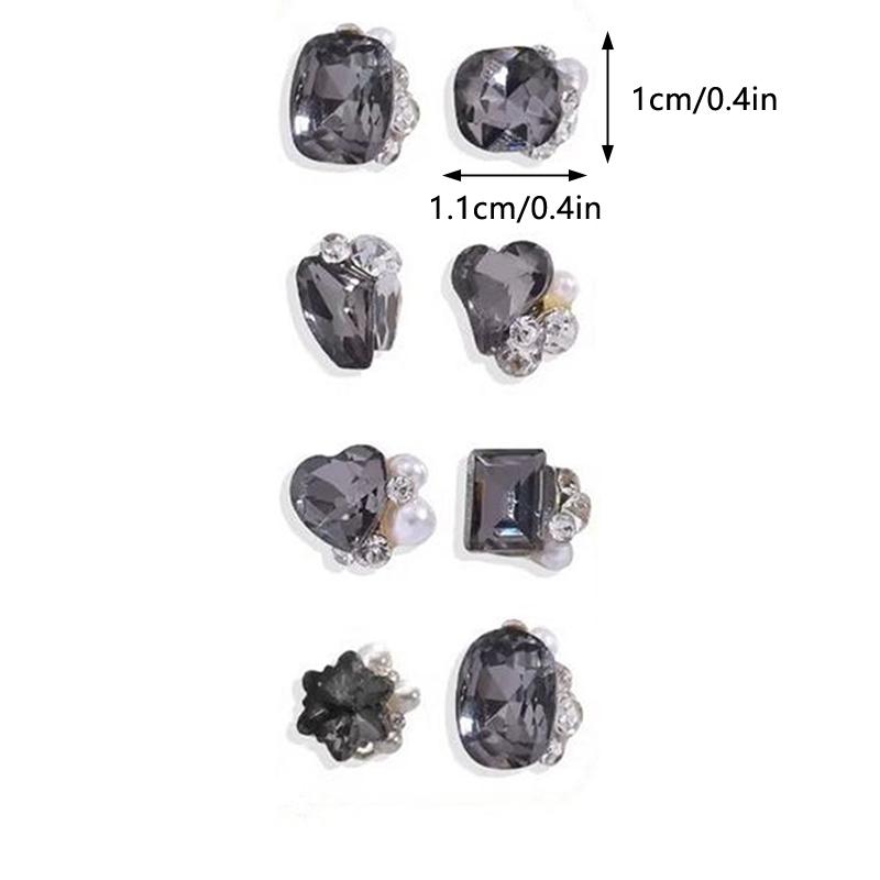 3ks transparentní černé diamantové šperky na nehty Love Square Šumivé vrtačky na nehty Perlové doplňky na nehty