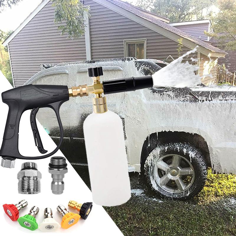 Foam Cannon for Pressure Washer Car Wash Foam Gun Kit M22-14mm and Quick Inlet Connector with Quick Connector 5PCS Nozzle Tips