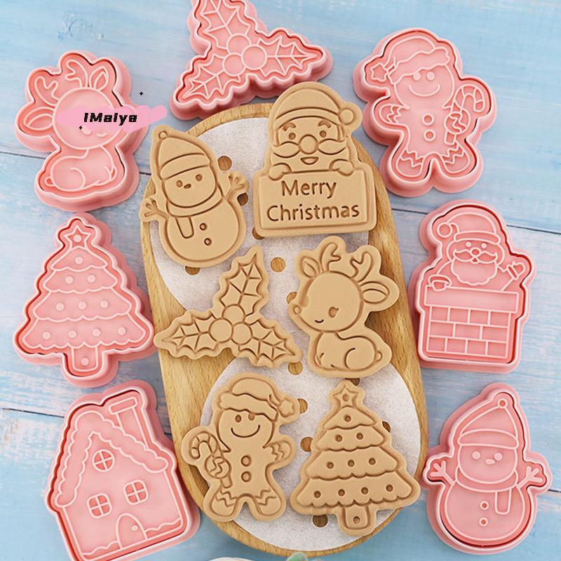 8Pcs 3D Christmas Cookie Cutters Set Holiday Shapes with Santa Christmas Tree House Deer - Christmas Party Decoration Cutters