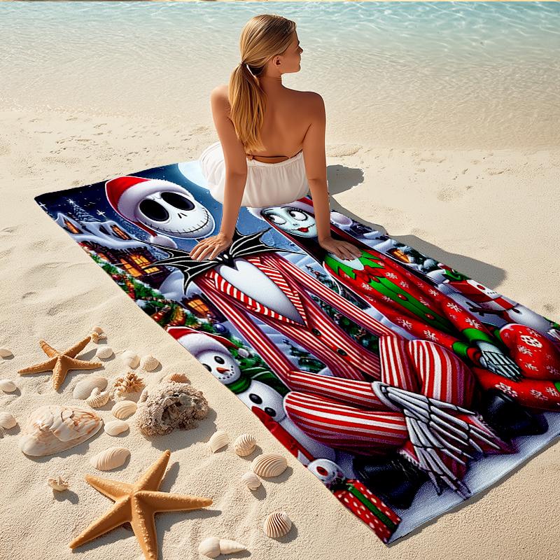 1Pc Nightmare Before Christmas Beach Towel, Quick Dry, Multi-Use for Beach Pool Gym Yoga Home Travel, Christmas, Halloween, Xmas Gift S31