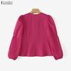 ZANZEA Women Casual V-Neck Loose Long Sleeve Solid Blouse