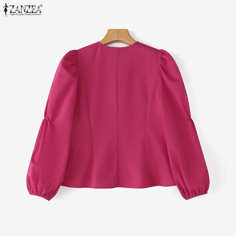 ZANZEA Women Casual V-Neck Loose Long Sleeve Solid Blouse