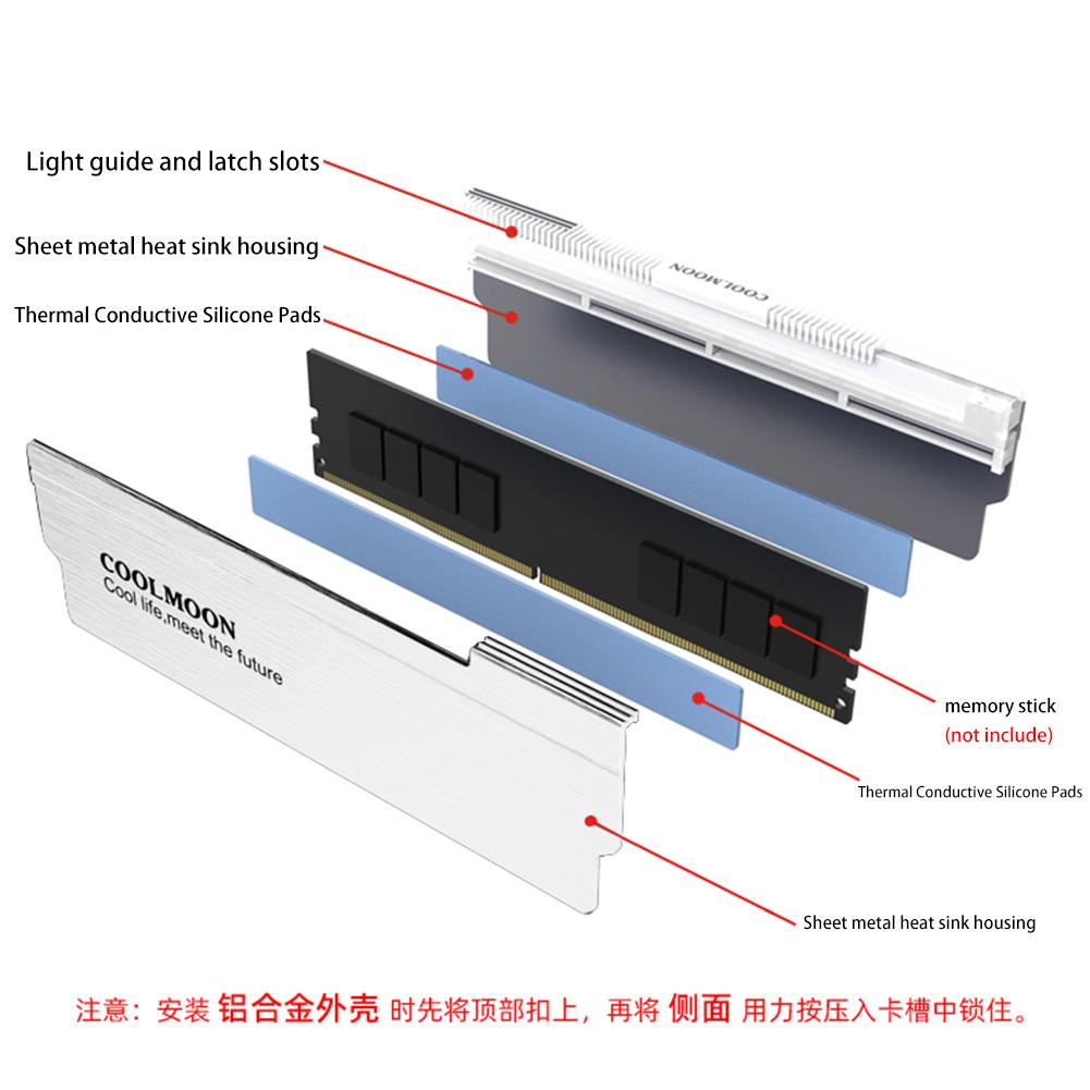 5V-3PIN ARGB DDR Memory RAM Cooler Aura Sync Memory Cooling Vest with Thermal Silicone Pad for Desktop Computer PC Memory