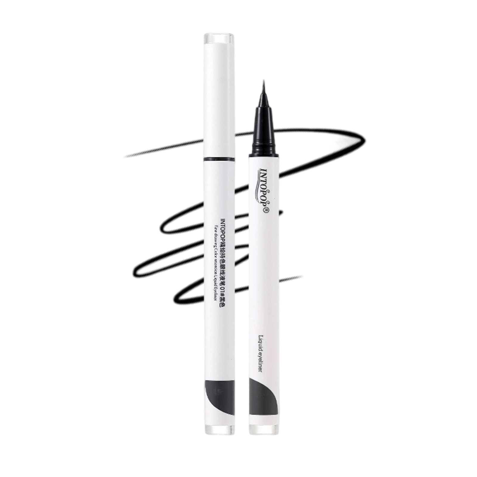 

INTOPOP Liquid Eyeliner - Smudge-resistant, quick-drying, ultra-fine brush tip, beginner-friendly, prevents makeup from smudging, jet black eye