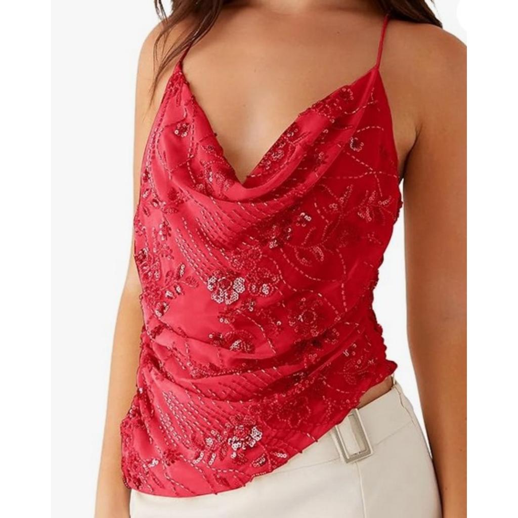 Women's Sleeveless Slim Fit Crop Top Floral Beaded Backless Tie Strappy Cami