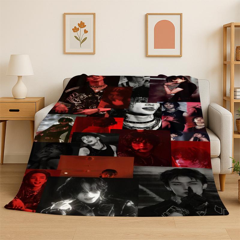 Kpop Hyunjin Stray Kids Musik Flanelldecke Weich Warm Überwurfdecke für Schlafzimmer Wohnzimmer Bett Reise Camping Picknick Geschenk