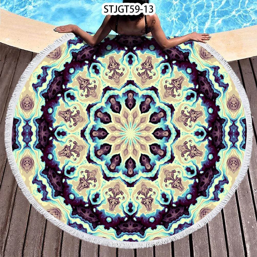 Microfiber Round Beach Towel Sport Scarf Mandala Circle Serviette De Plage Toalla Playa Swimming Bath Towel with Tassel