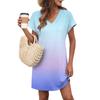 Women's Casual Fashion Sexy V-Neck Cap Sleeves Pocket Gradient Dress