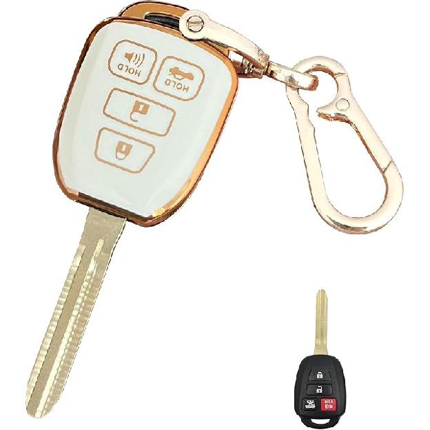 for Toyota Key Fob Cover Smart Key with Keychain Fits for Toyota Camry Corolla Rav4 Tacoma Highlander Avalon Venza (4-Button-Pink) 4-button-white