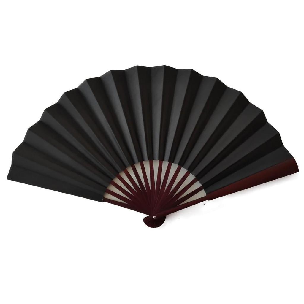 8/10 Inch Men's Silk Folding Fan with Red Bone - Red, Yellow, White & Black Options