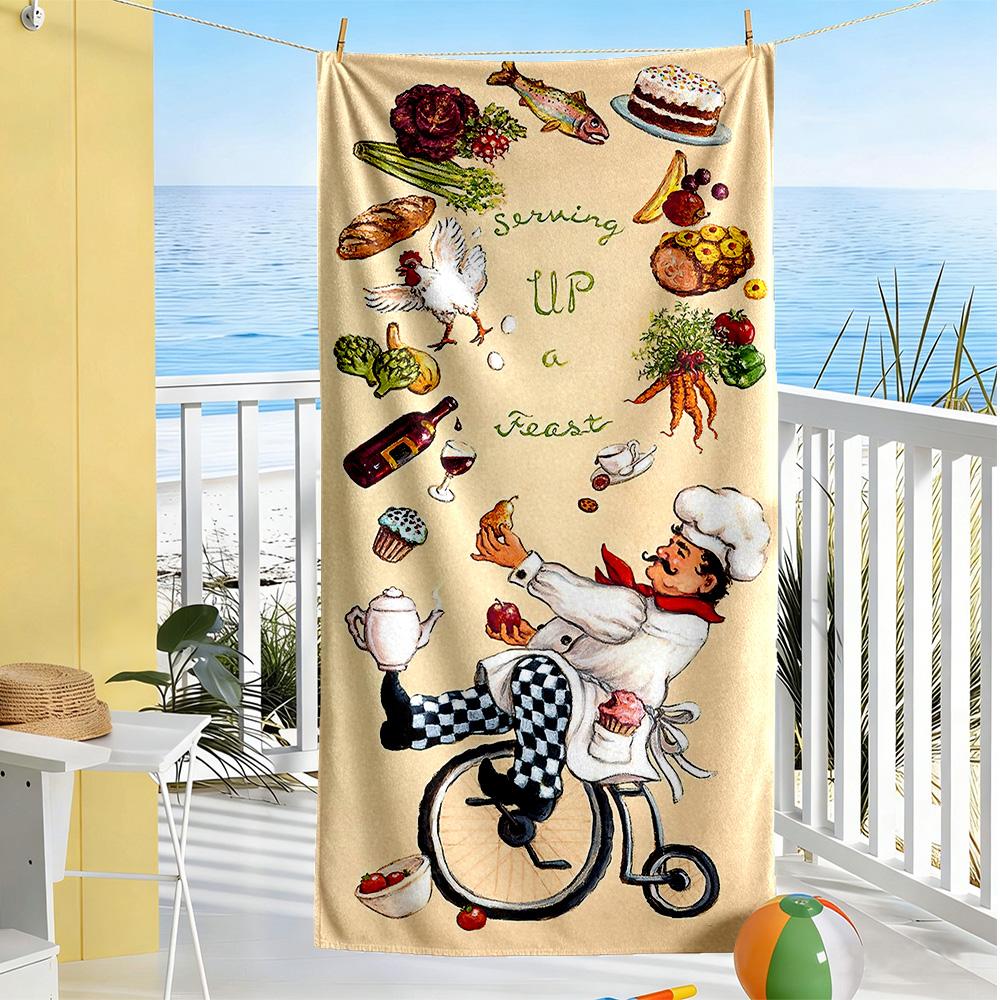 Chef Wine Beach Towel Quick-Dry Soft Microfiber Comfortable Lightweight Portable for Swimming,Beach,Camping, Travel, Beach Accessories,Gym