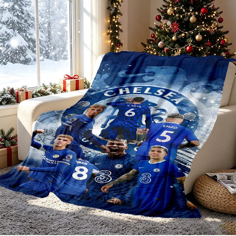 Chelsea F.C Pattern Blanket for Home Decoration, Bed, Sofa, Car Travel, Camping, Suitable for All Seasons, Birthday Christmas Gift
