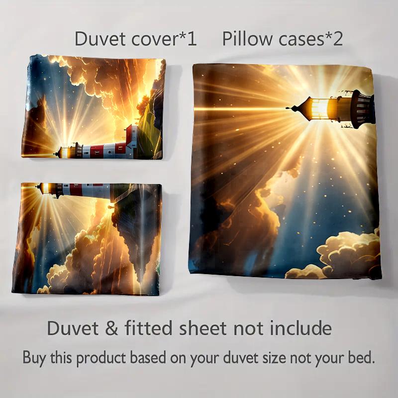 Lighthouse Sunset Scenery. Bedding Duvet Cover Sets Duvet Covers Pillowcases Gifts (1 * Duvet Cover 2 * Pillowcases, Without Duvet Insert)