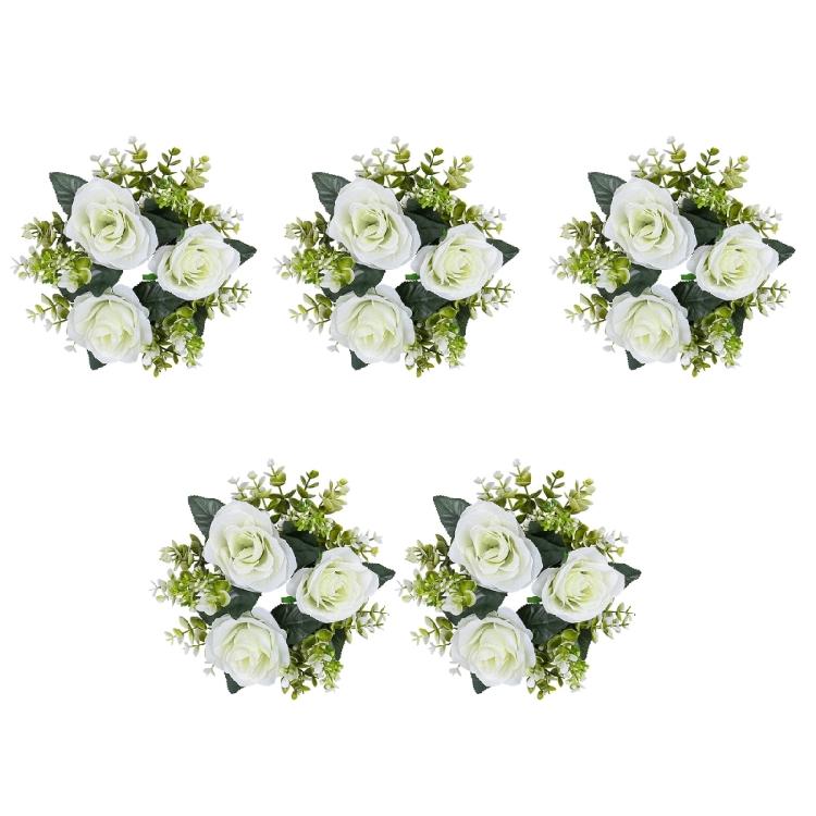 5Pcs Simulated Rose Flower Candlestick Wreath Small Candle Rings Dining Table Centerpieces Decoration Wedding Props