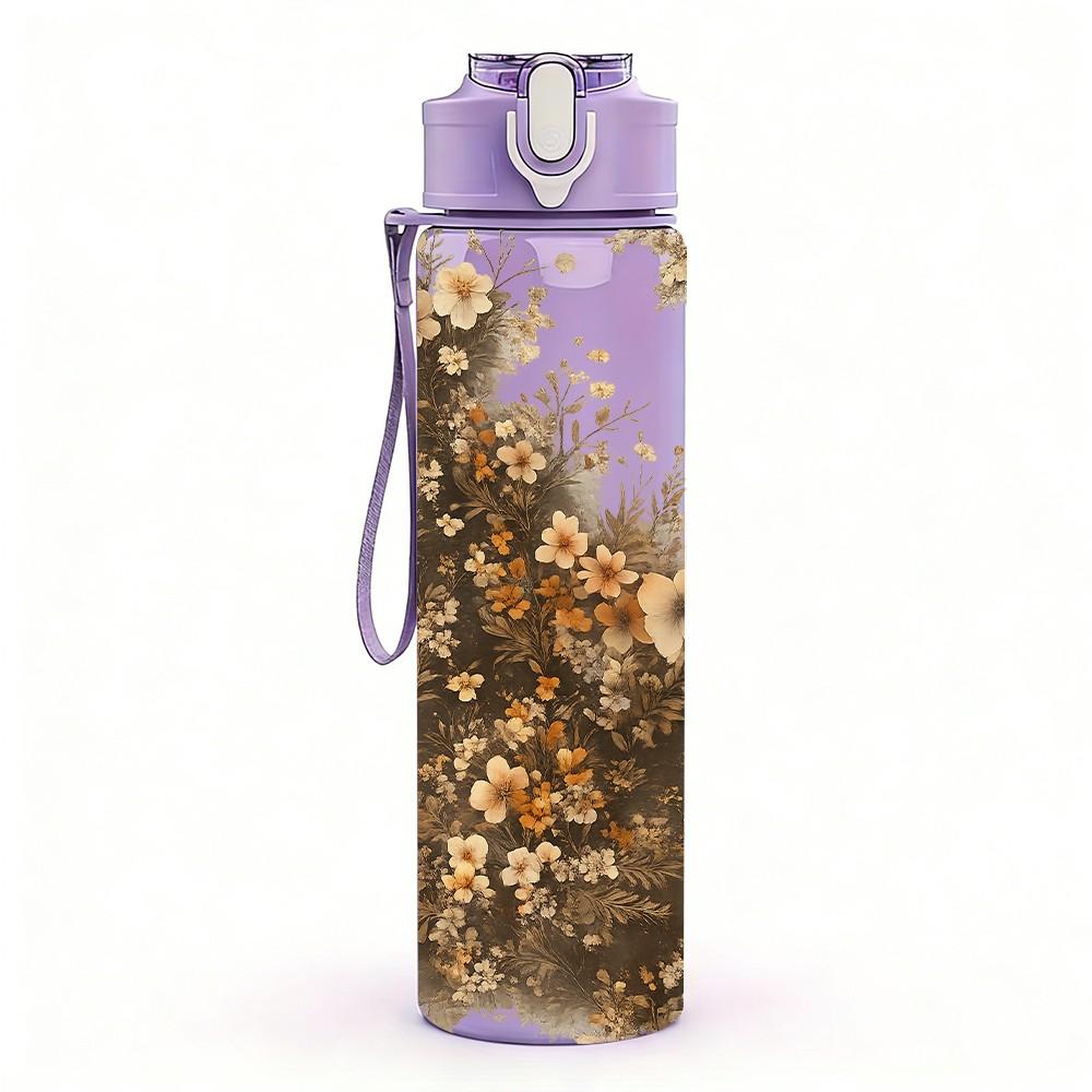 1PC Dried Withered Plant Texture Print 750ml Color Plastic Sports Water Bottle Leakproof Flip Straw Lid Suitable for Sports Office Home Use