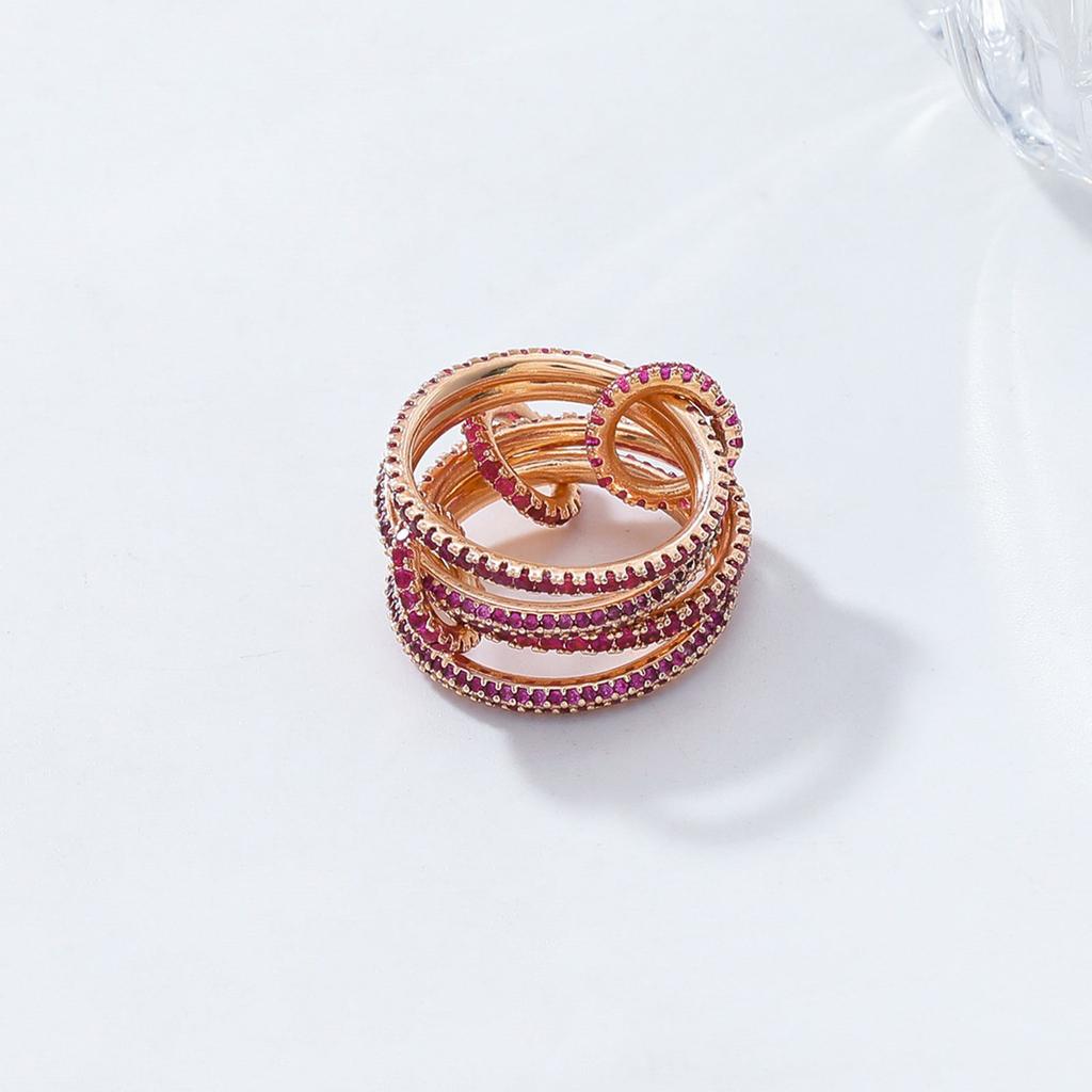 Stackable Rose Gold Plated Rings For Women With Colorful Cubic Zirconia Handmade Mixed Metal Jewelry For Party Wear