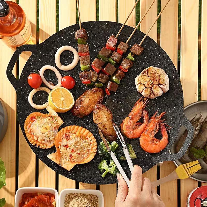 Grilling Pan Non-stick Cooking Pans Multi-purpose Induction Cooker Round for Outdoor Camping Kitchen Bakeware Kitchen Bakeware