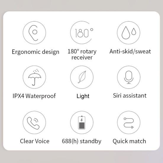 1pc Crochet d'oreille Écouteur stéréo sans fil Bluetooth 5.0 Mains libres Casque d'affaires