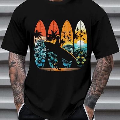 Womens Short Sleeve Tshirt Features A Retro Hawaiian Surf Design for Comfortable Breathable Fit Everyday Women Clothing