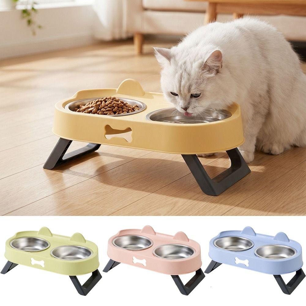 Stainless Steel Raised Pet Feeder Double Bowl Cat Feeding Dish Elevated Cat Bowl For Cats