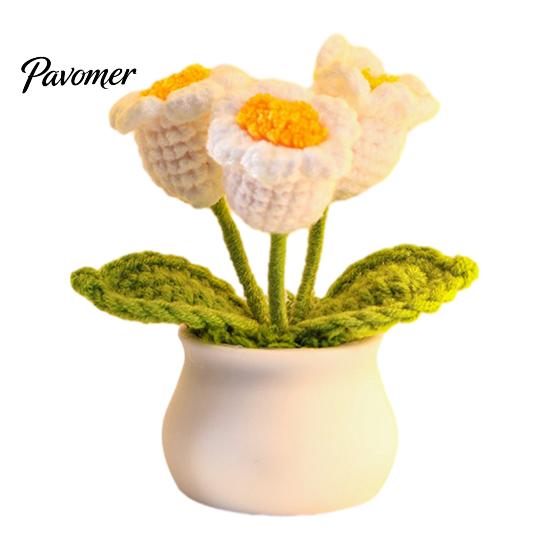 Artificial Sunflower Desktop Decor Handmade Crochet Potted Flower Decoration, Knit Decor, Gift for Women, Mom, Teacher, Friend, Birthday Crocheted