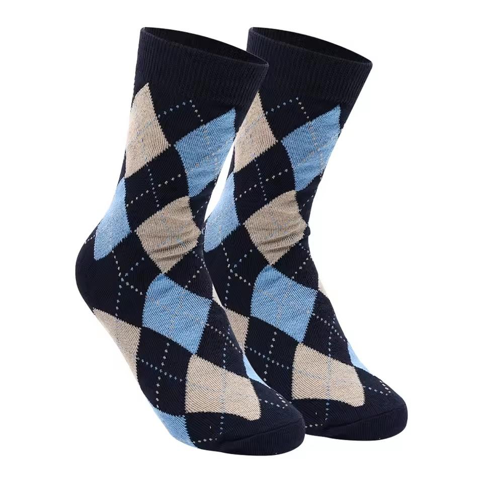 Women's Colorful Diamond Lattice Striped Socks Quality Plaid Diamond Pattern Argyle Geometric Harajuku Cotton Medium Tube Socks