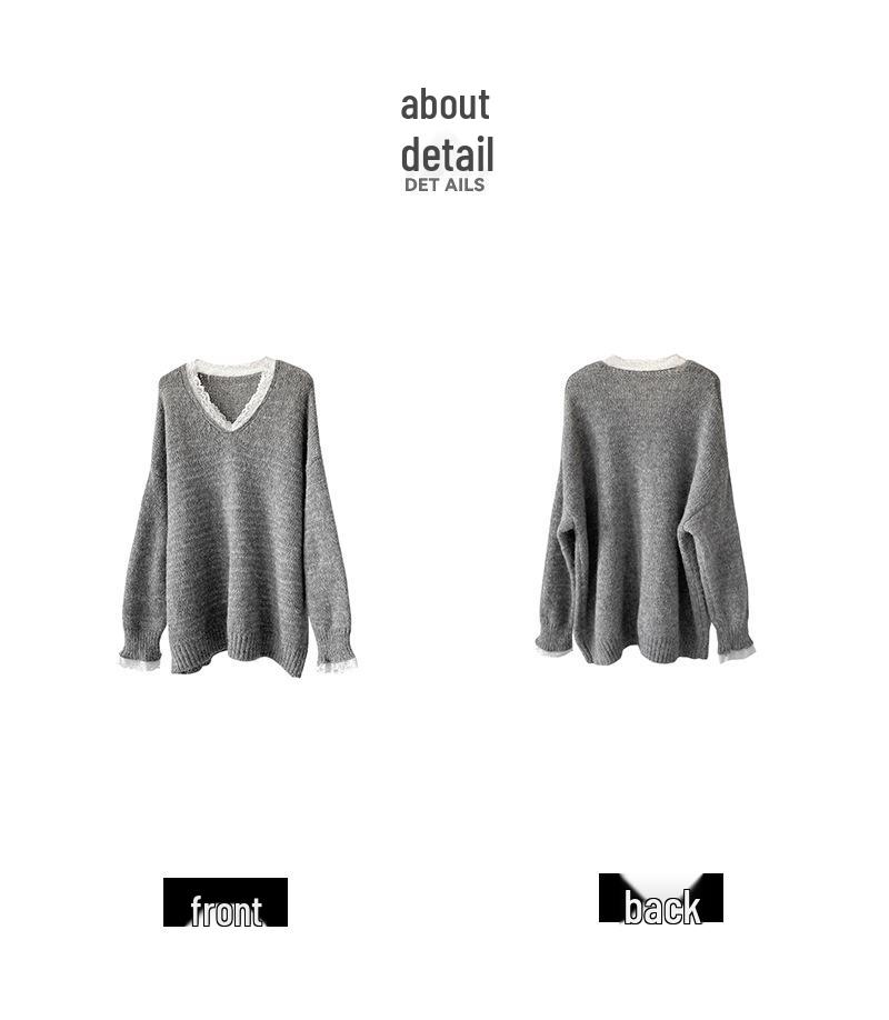 Ju Zhi 2024 Autumn/Winter Korean Loose Casual V-Neck Pullover Sweater Knitwear