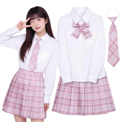 Joyasslly High School Mädchen Uniform Falten Karomuster Halloween Kurz Lang Matrosen Party Outfit Langarm Größe 4-teiliges Set, Rock, Rock, Rock,