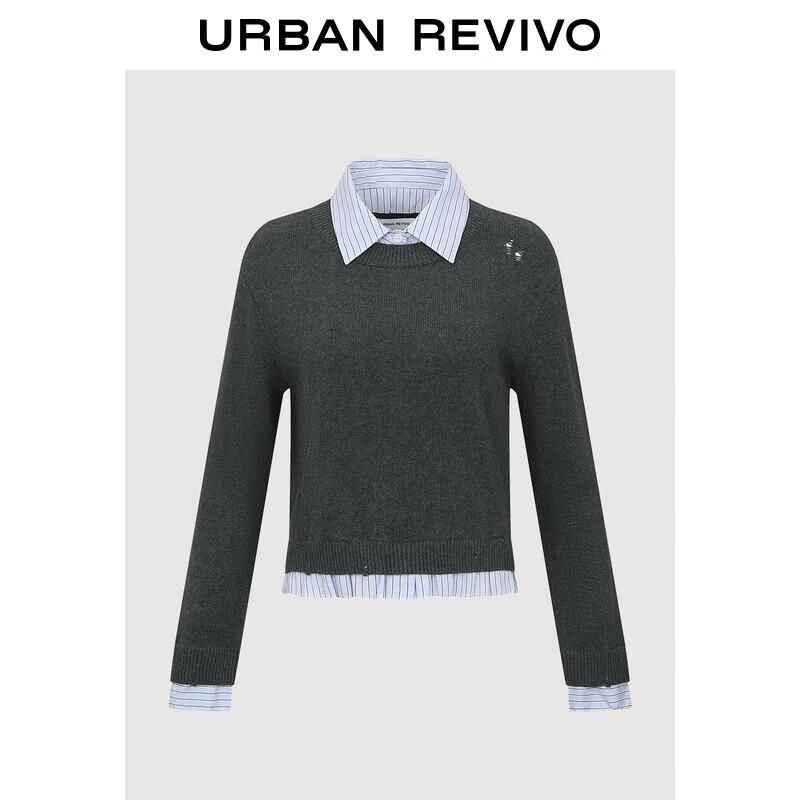 UR Women s Faux Two-Piece Striped Ripped Knit Sweater M