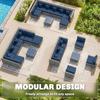 8 Pieces PE Rattan Corner Sofa Set, Outdoor Garden Furniture Set, Patio Wicker Sofa Seater W/ Cushion, Dark Blue
