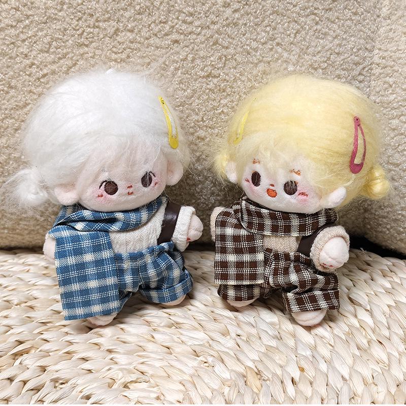 10CM Cotton Doll Clothes: British Style Plaid Overalls Set