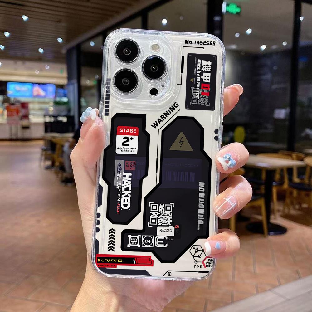 Fashion Mecha Style Phone Case for iPhone 17 Air 16 15 14 Plus 13 12 11 Pro Max X Xs XR 8 e Soft TPU Transparent Cover