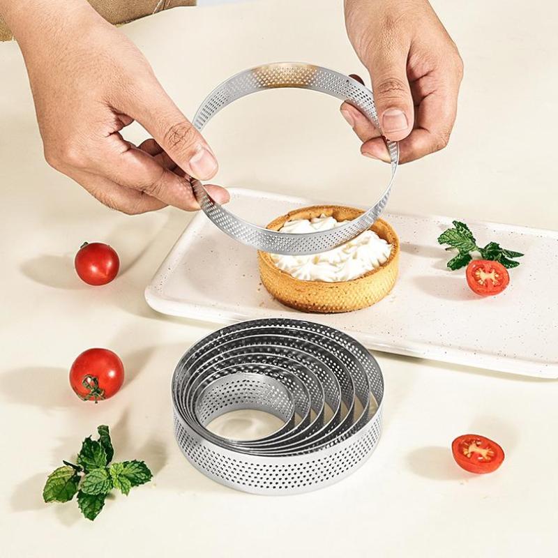 5/6/7/8/9/10 Cm Perforated Tart Rings With Hole Stainless Steel Tart Bottom Tower Fruit Pie Quiches Cake Ring Mousse Baking Mold