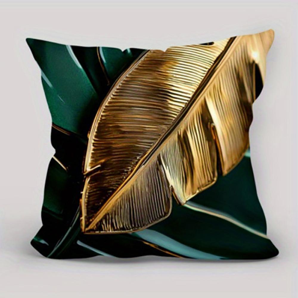 1/4pcs Exquisite Green and Gold Leaf Patterned Pillowcases Sofa Cushion Cover Home Bedroom Room Decoration