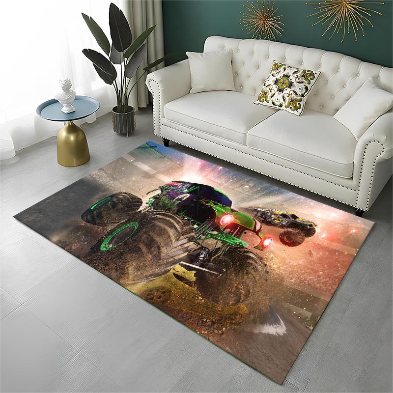 Cartoon Monster Truck Monster Jam Non-Slip Area Rug for Living Room,Bedroom,Playroom,Carpet Floor Mat Home Decor Rug Kids Room