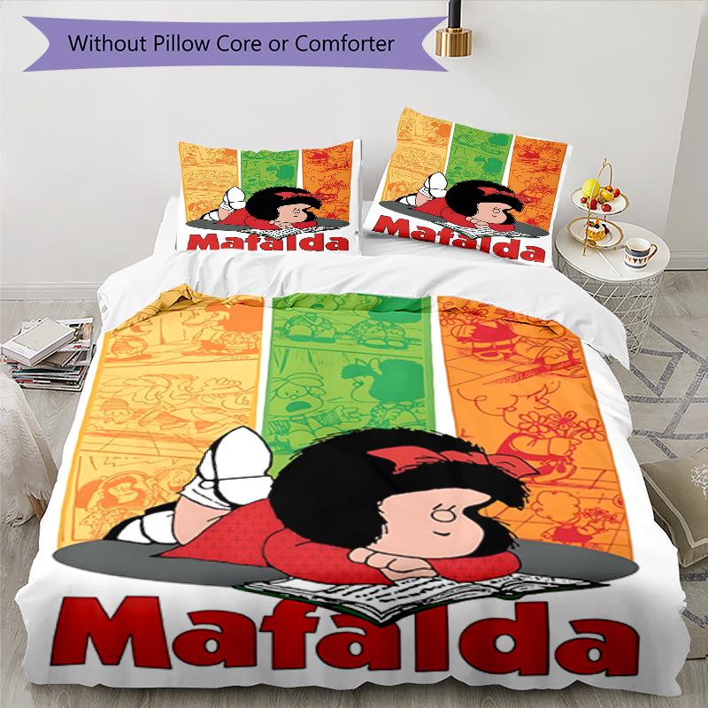 3pcs Mafalda1 Design Cover Set - HD Printed Bedding with 1 Cover and 2 Pillowcases - Perfect for Home and Dorm Decor