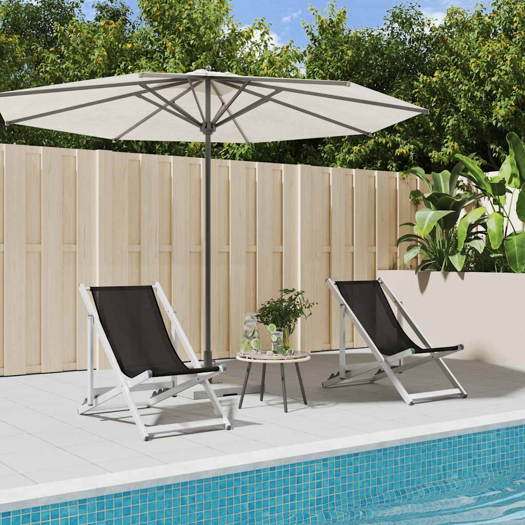 Beach Chairs 2 Pcs Foldable Black Aluminum and Textilene