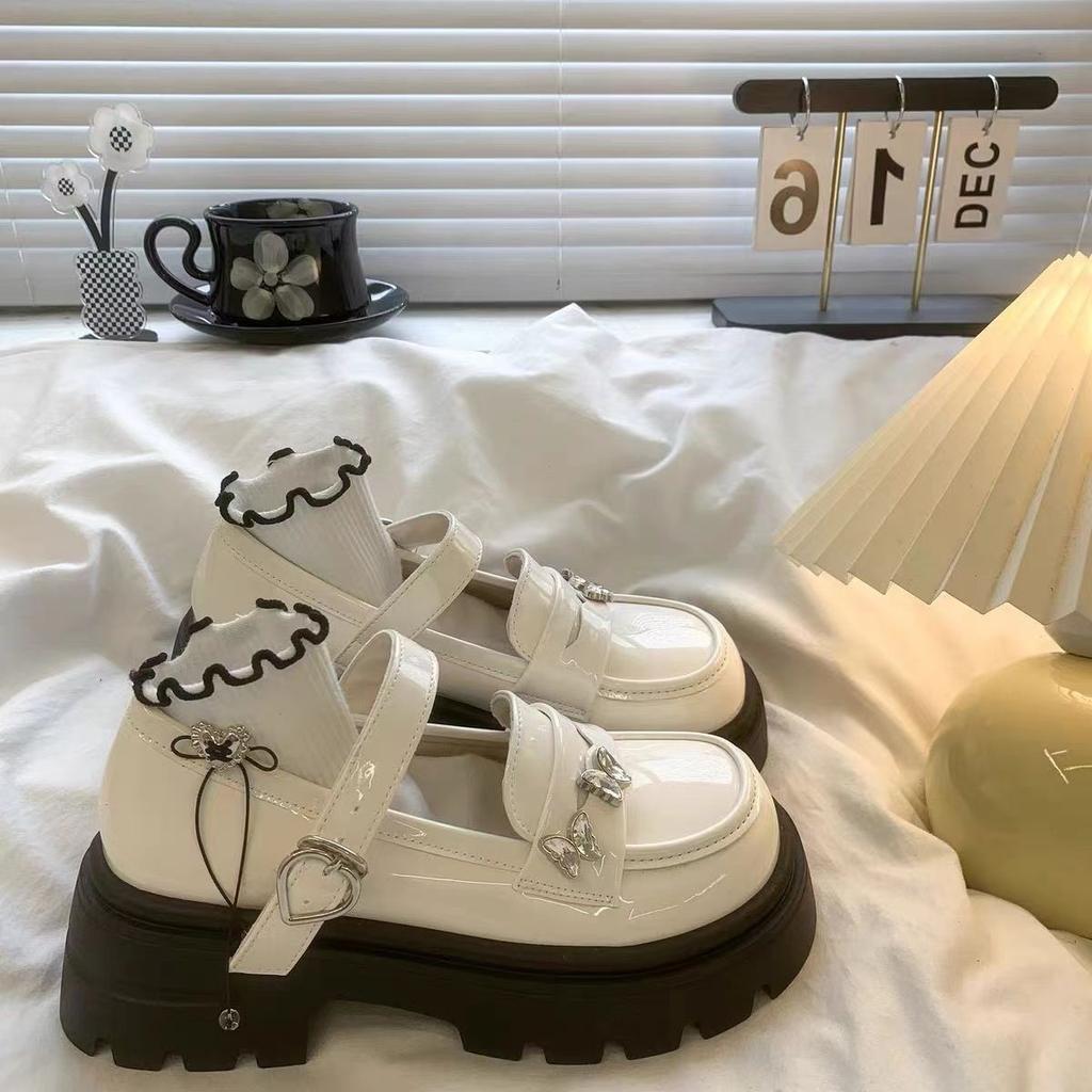 Xiaoxiangfeng shiny face shallow mouth sweet Mary Jane single shoes women's 2025 summer new lightweight butterfly platform small leather shoes