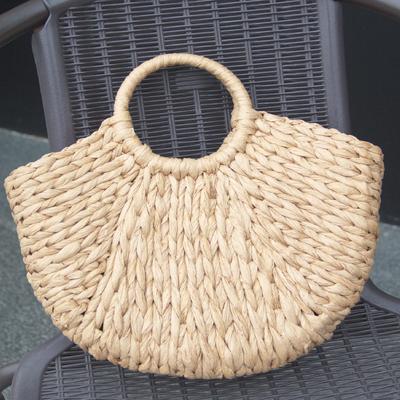 Straw Bag Women's Fashion New Spring and Summer Leisure Vacation Portable Beach Bag Handmade Semi-round Paper Woven Bag