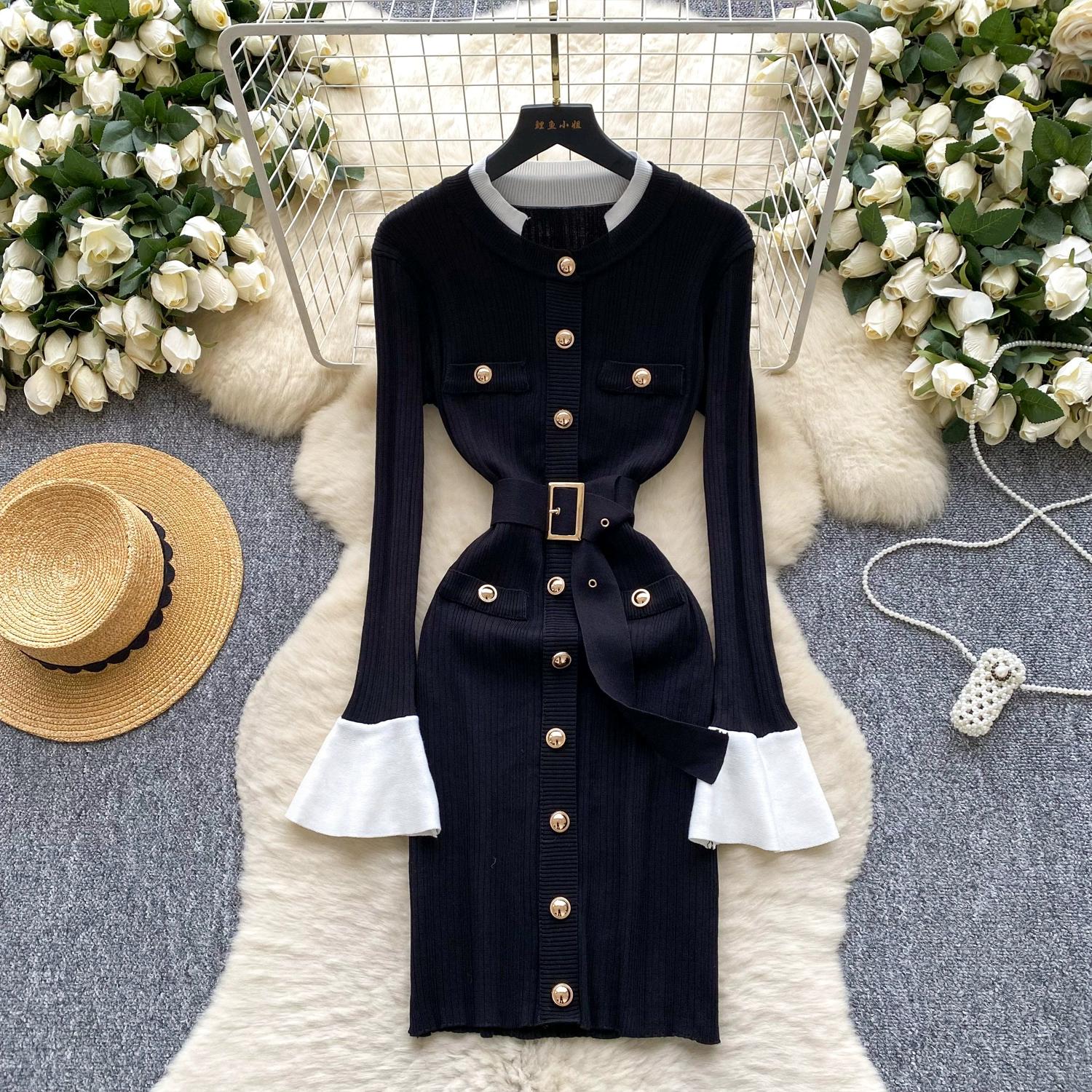 

Осень Зима Женский Свитер с Длинным Рукавом Вязаный Платье для Рождественской Вечеринки Мини Короткое Платье Футляр Облегающее Платье с Поясом One Size чёрный