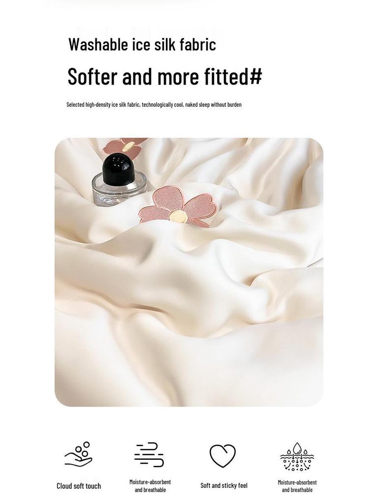 Lightweight Silk Summer Quilt Set - Washable, Air Conditioning Friendly, 4-Piece Luxury Bedding Gift