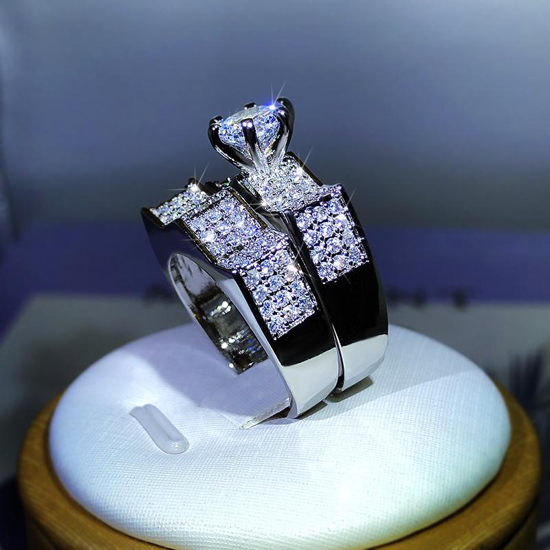 Sterling Silver Classic Fashion Six-Claw White Zircon Ring Set Ring Jewelry Gift Ladies Birthday Party