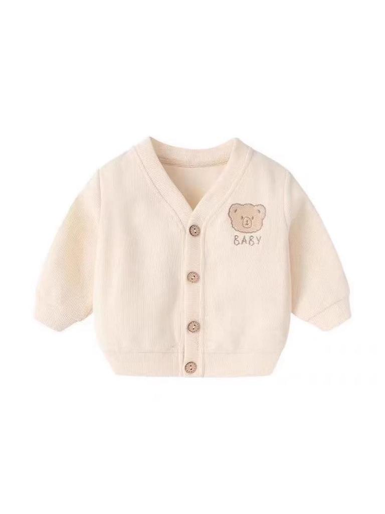 **"Versatile Minnie Velvet Embroidered Bear Baby Cardigan - Thin Spring/Autumn Long Sleeve Jacket"**