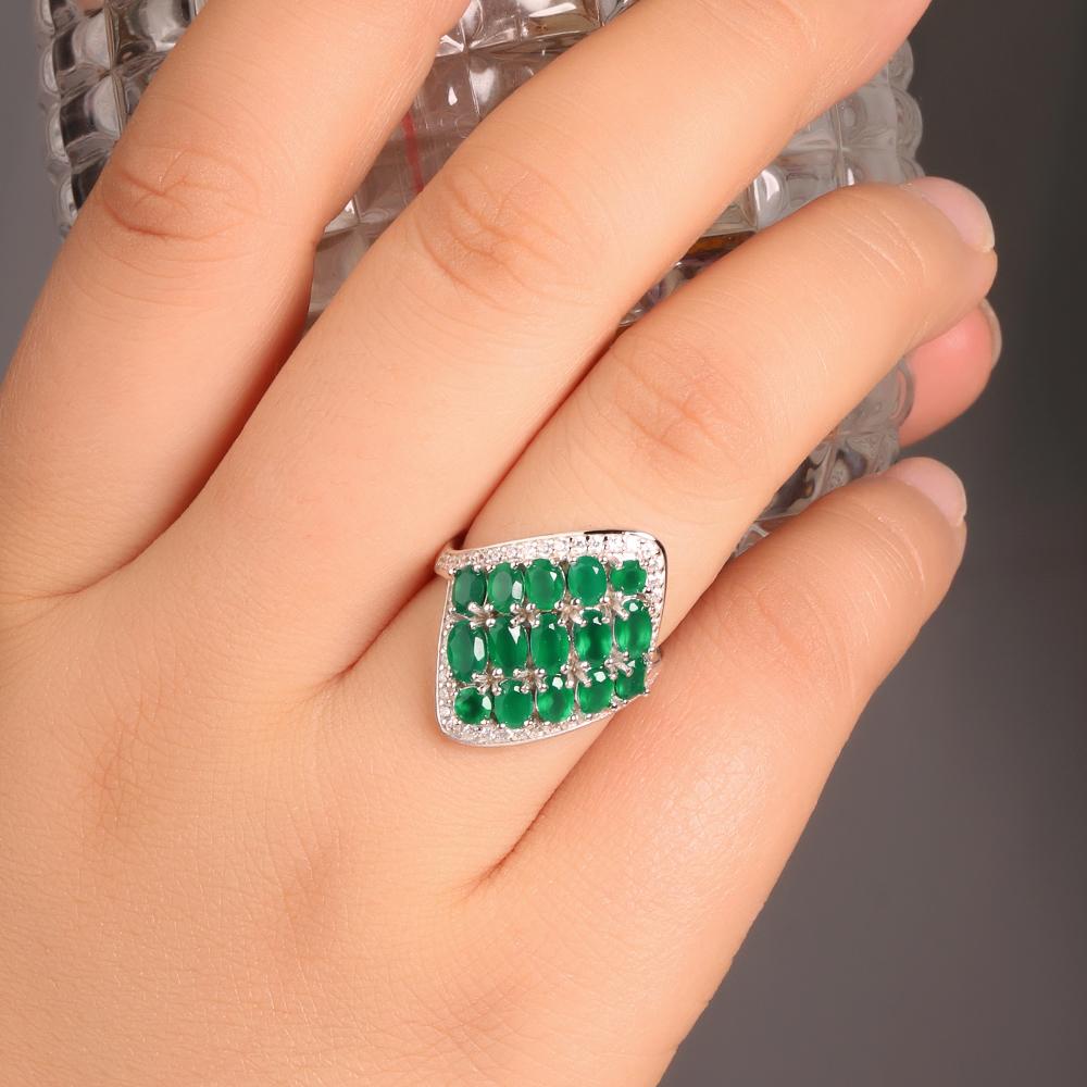 925 Sterlingsilber Damenring hochwertiger natürlicher grüner Achat feiner Schmuck Damenmodeschmuck, Jubiläumsparty-Geschenk