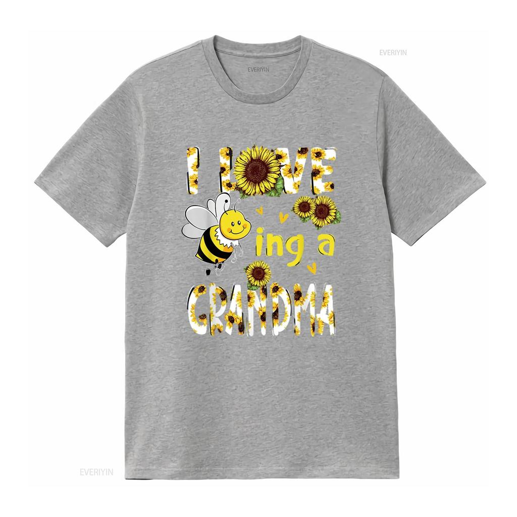 T-Shirt für Damen Muttertag Ich liebe es, Oma zu sein Sonnenblume Biene Lässig Oberteile Schwarz 2XL Vintage Gewaschen Dehnbar